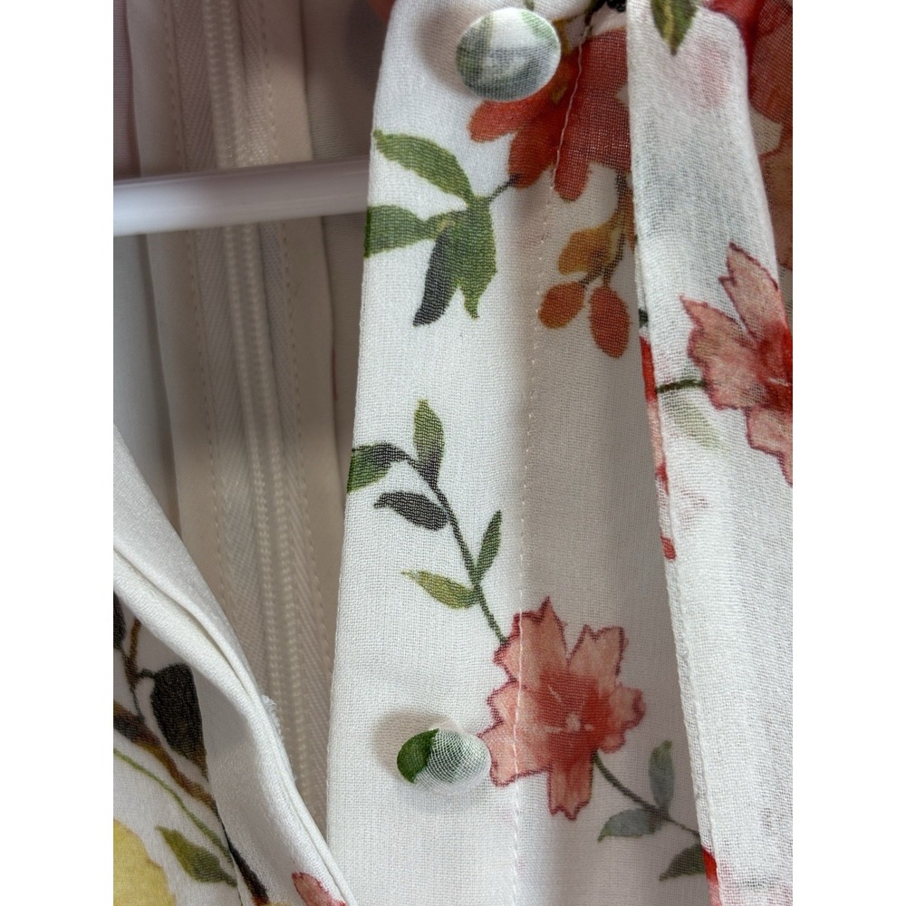 Alice + Olivia Floral Ruffle Dress Women's M White Multicolor Short Sleeve - Picture 11 of 12
